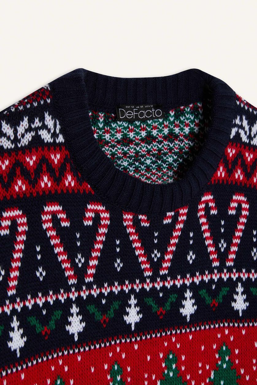 FEMME Marin Pull en tricot de Noël à col rond et coupe régulière