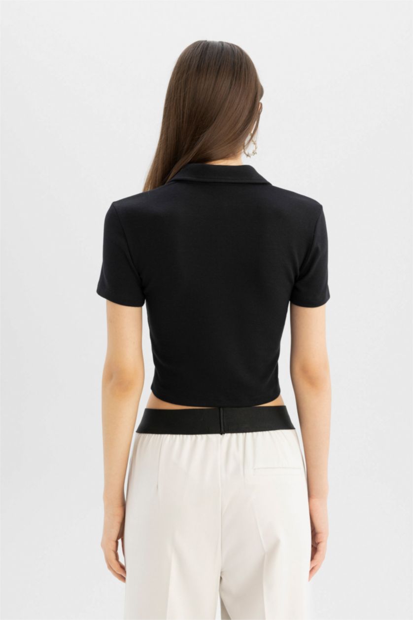 WOMAN Black Slim Fit modal Short Sleeve T-Shirt