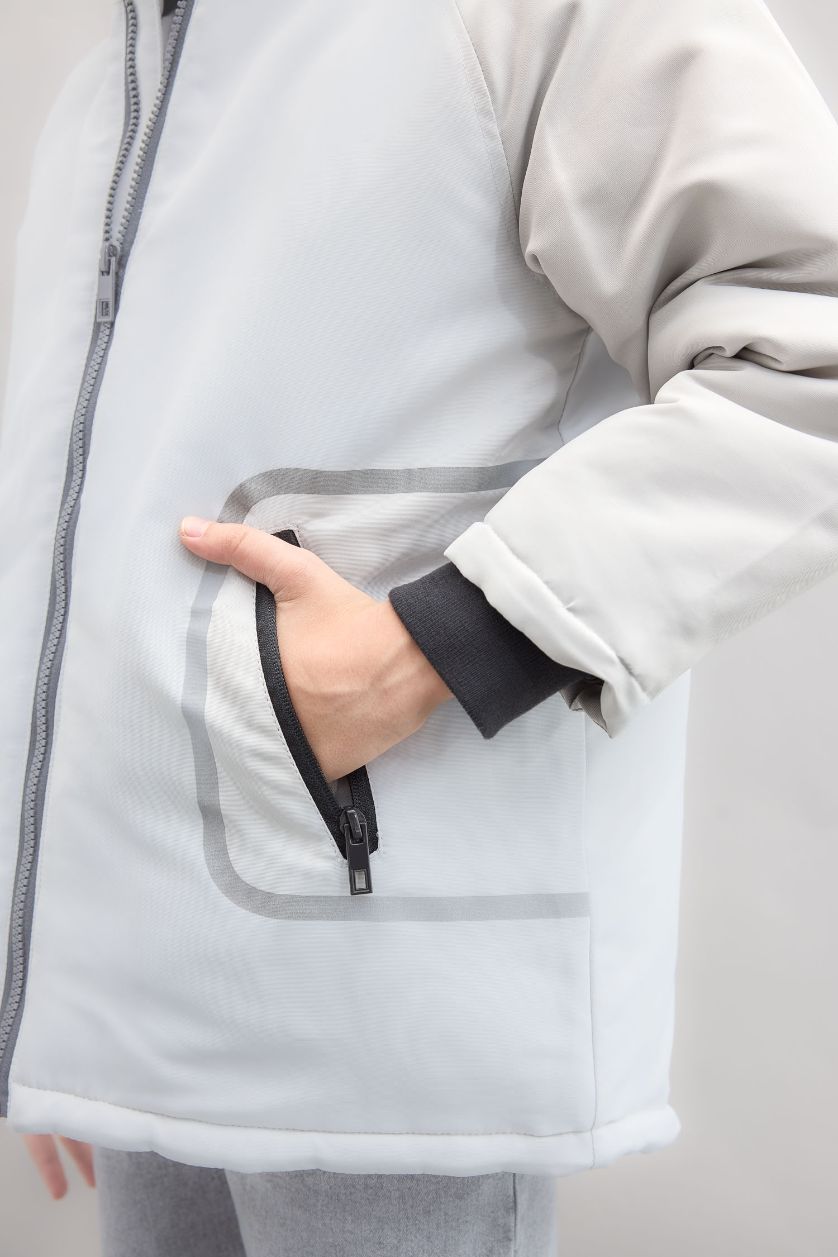 GARÇONS Gris Clair Manteau à capuche imperméableavec doublure en polaire et poches zippées pour Garçon