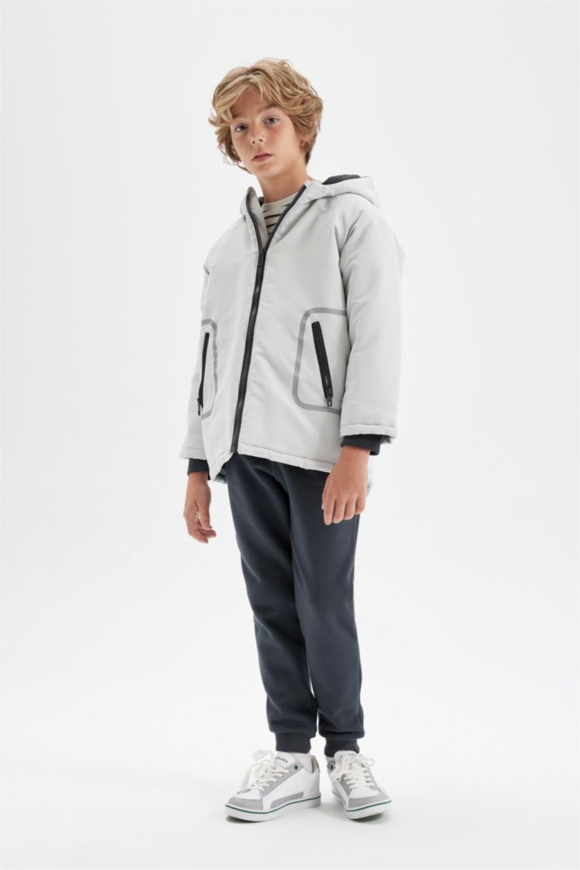 GARÇONS Gris Clair Manteau à capuche imperméableavec doublure en polaire et poches zippées pour Garçon