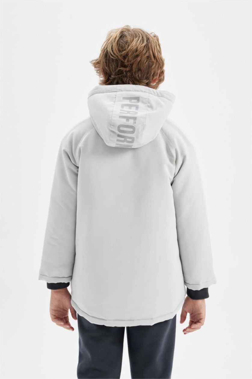 GARÇONS Gris Clair Manteau à capuche imperméableavec doublure en polaire et poches zippées pour Garçon