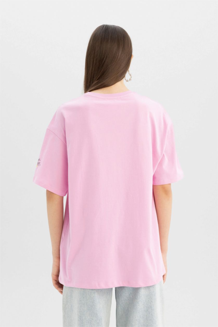 Woman Pink SpongeBob Oversize Fit Crew Neck Printed T-Shirt