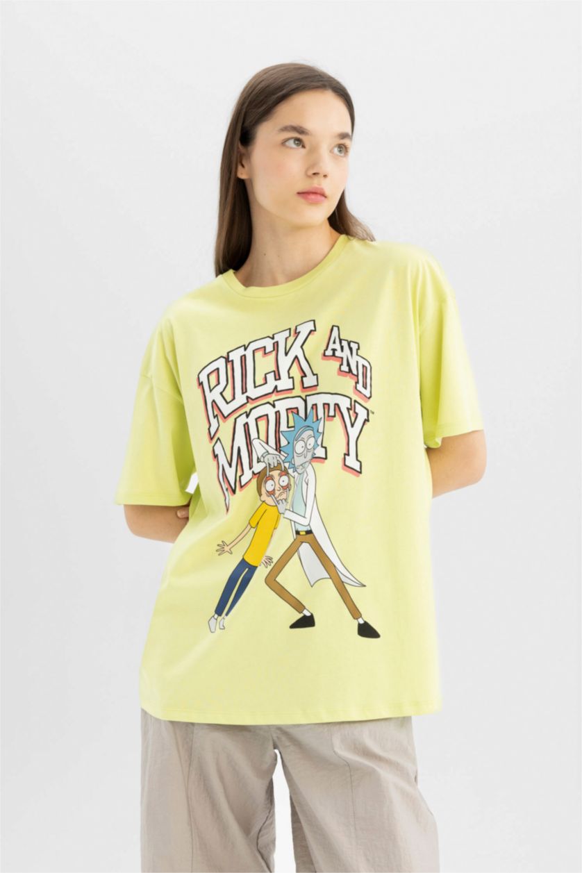 WOMAN Light Green Rick and Morty Oversize Crew Neck T-Shirt