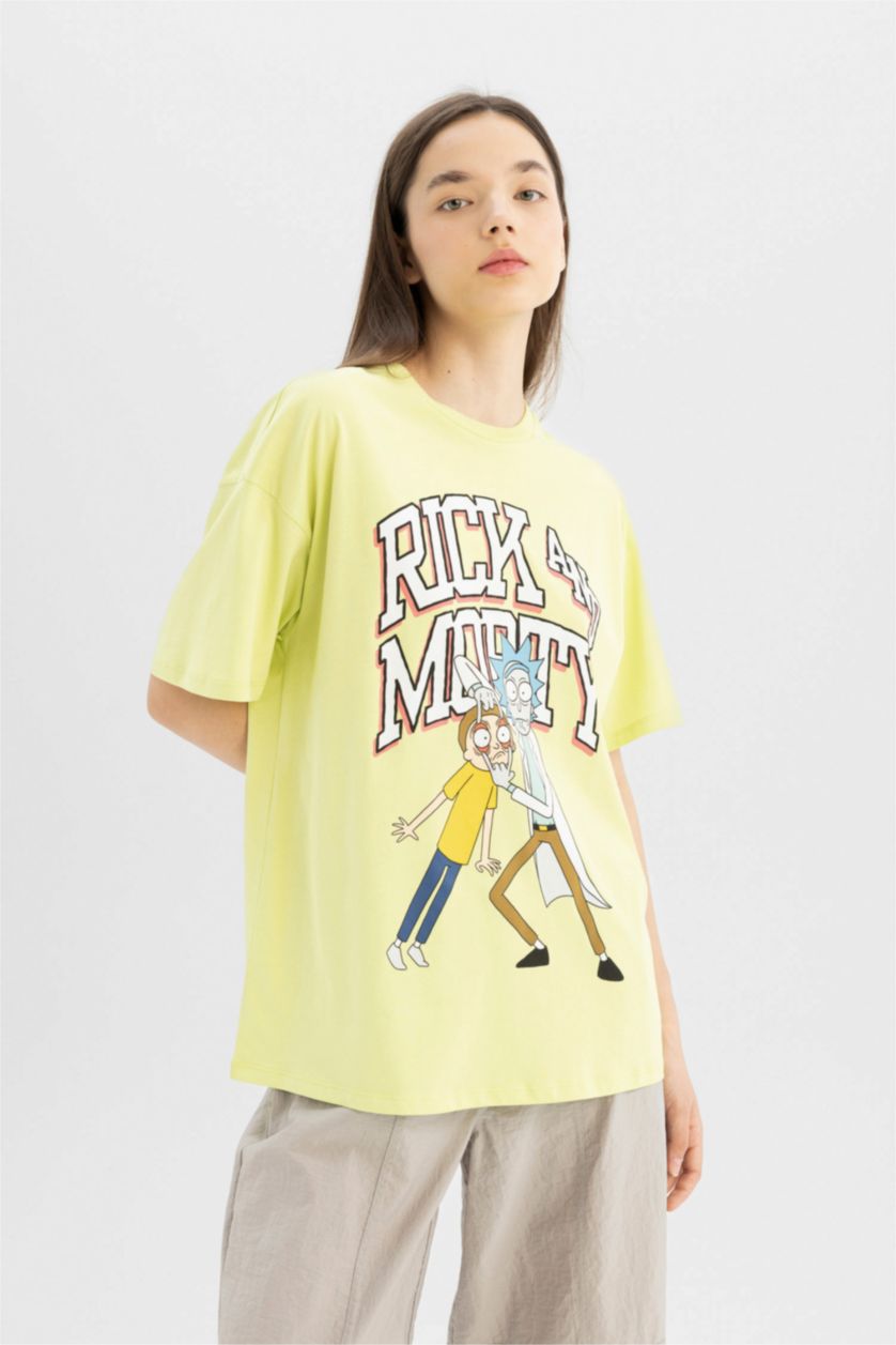 WOMAN Light Green Rick and Morty Oversize Crew Neck T-Shirt