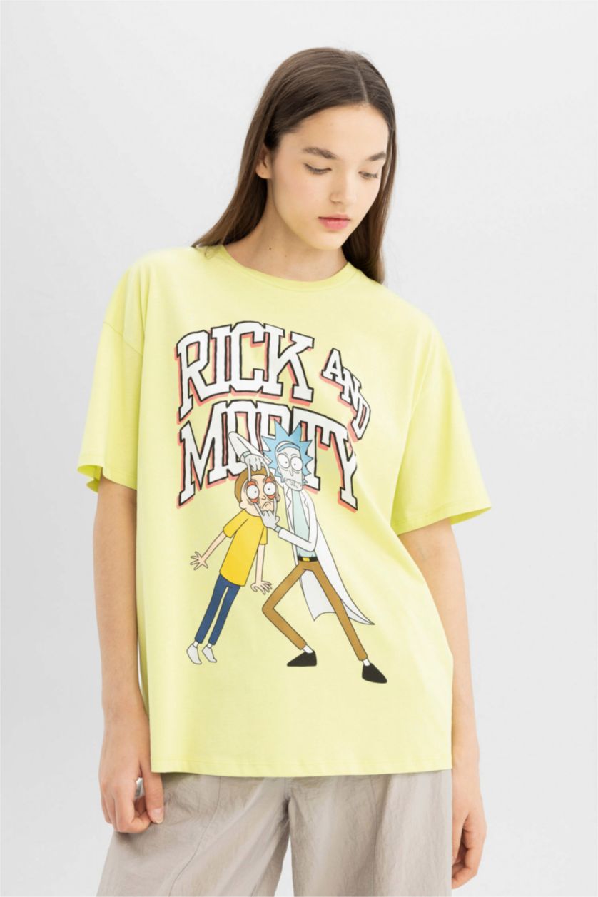 WOMAN Light Green Rick and Morty Oversize Crew Neck T-Shirt