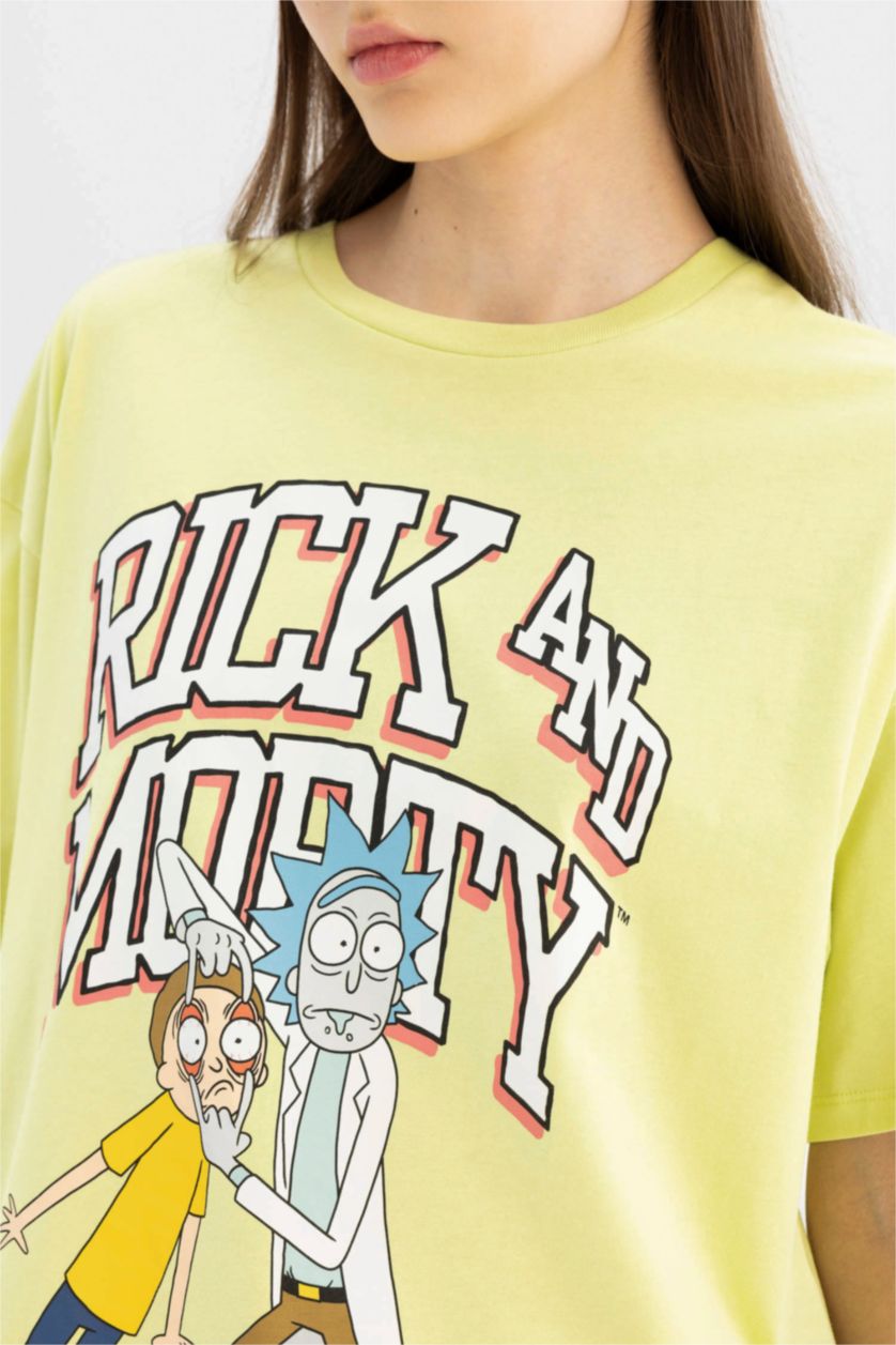 WOMAN Light Green Rick and Morty Oversize Crew Neck T-Shirt