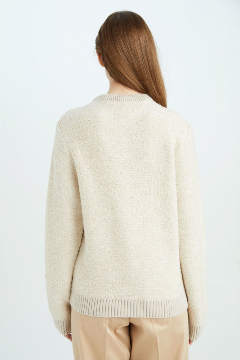 Woman Beige Regular Fit Basic Button Closure Knitwear Cardigan