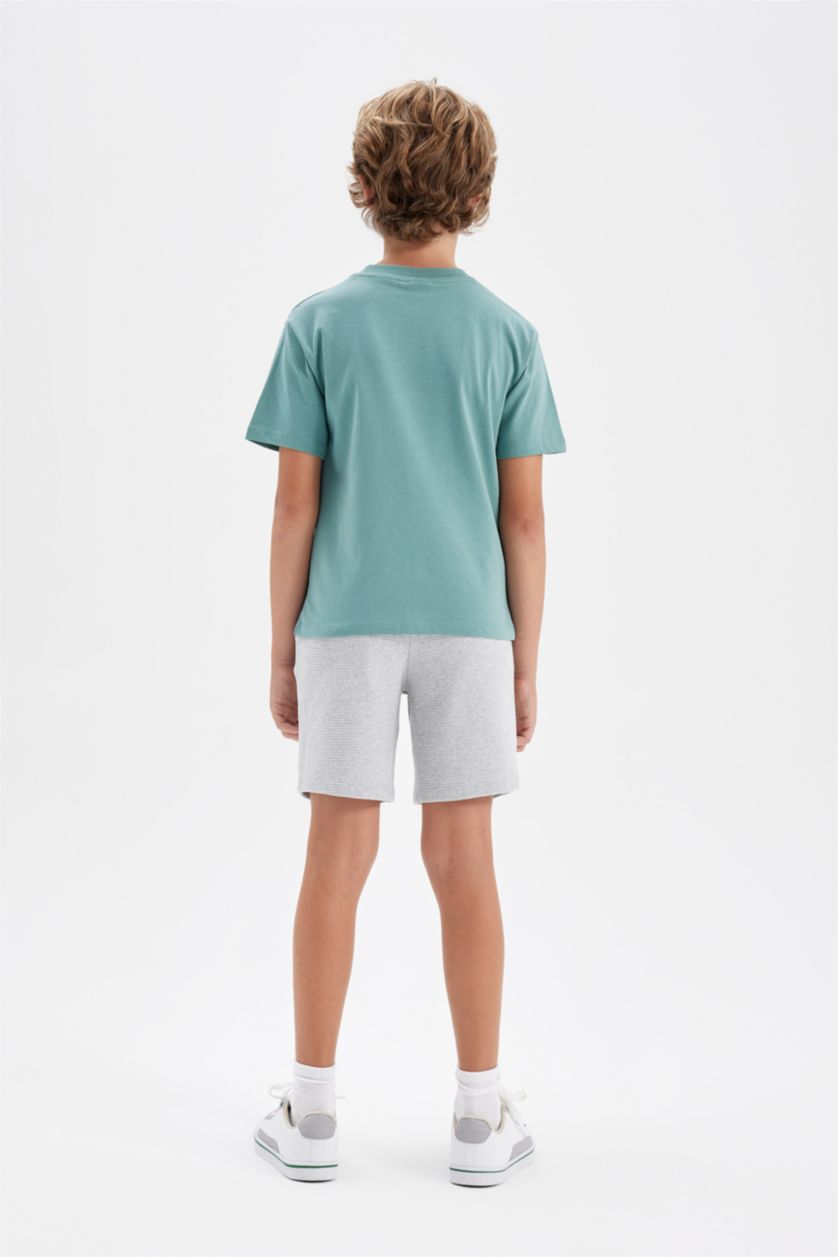 BOYS & TEENS Light Green Boy Printed Short Sleeve T-Shirt Shorts 2 Piece Set