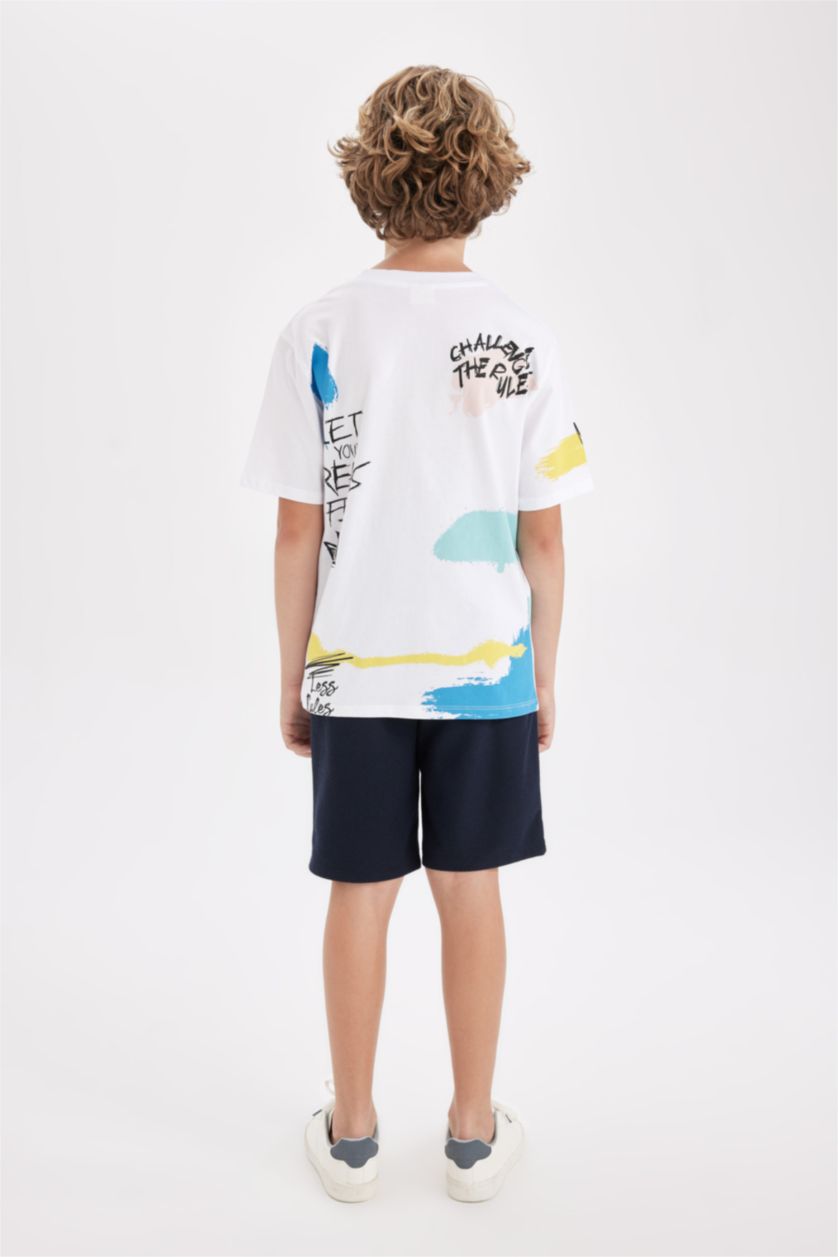 Boys & Teens White Boy Printed T-Shirt Shorts 2 Piece Set