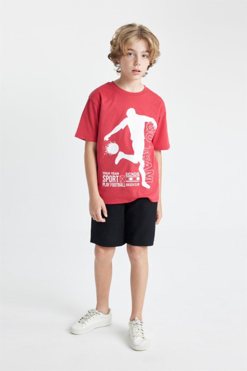 BOYS & TEENS Red Boy Printed Short Sleeve T-Shirt Shorts 2 Piece Set