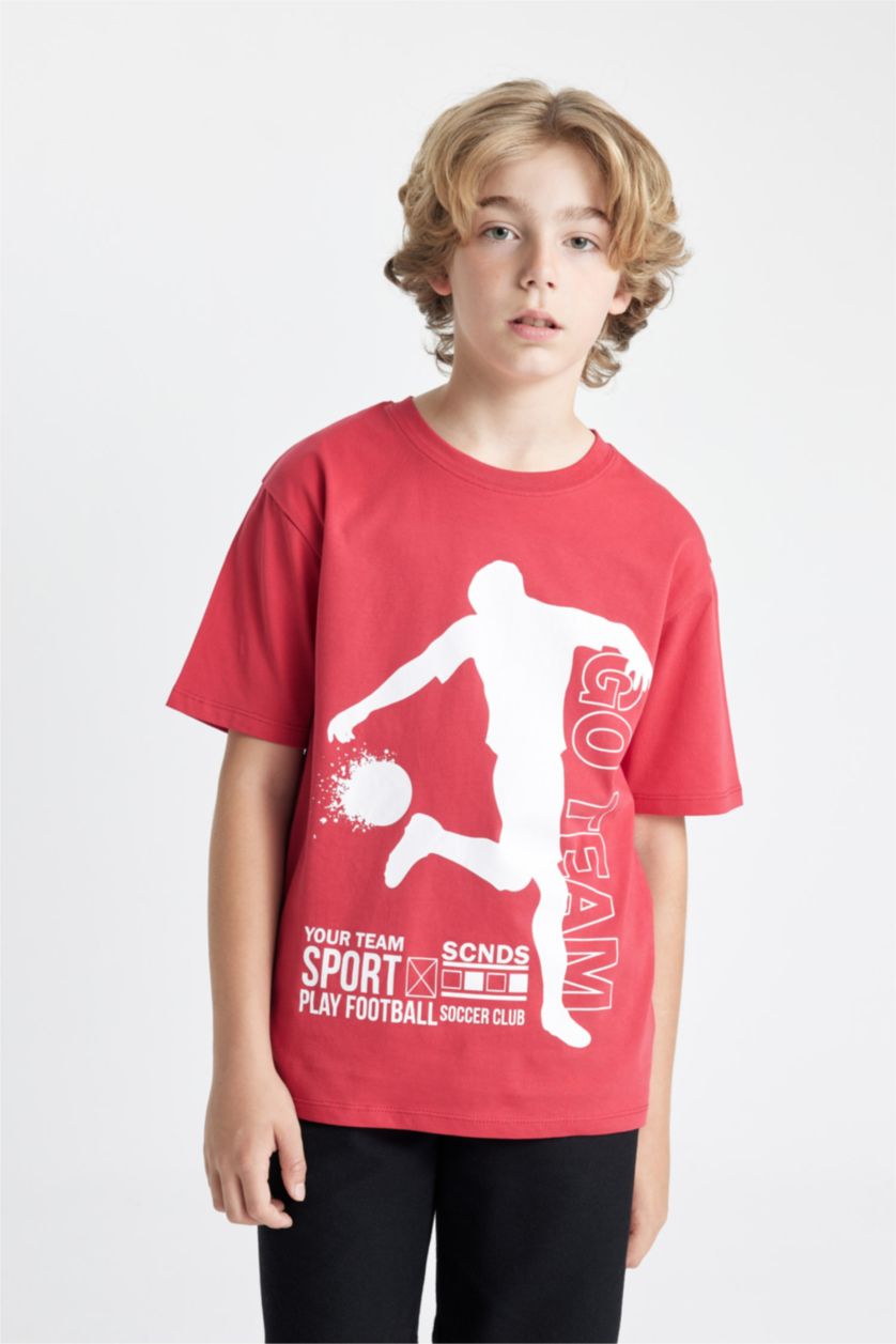 BOYS & TEENS Red Boy Printed Short Sleeve T-Shirt Shorts 2 Piece Set