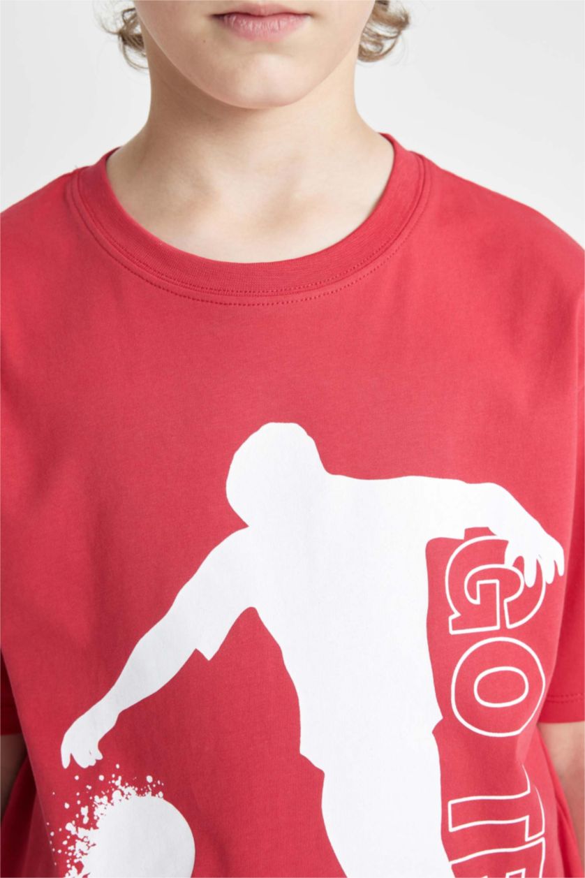 BOYS & TEENS Red Boy Printed Short Sleeve T-Shirt Shorts 2 Piece Set