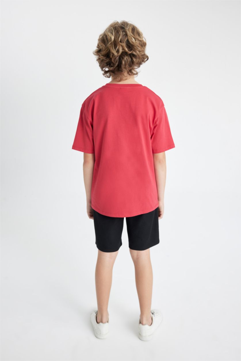 BOYS & TEENS Red Boy Printed Short Sleeve T-Shirt Shorts 2 Piece Set