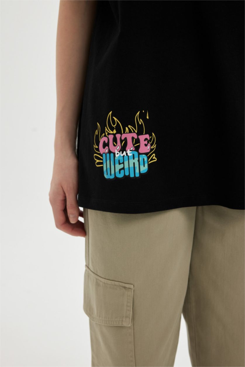 FEMME Noir T-Shirt Oversize Imprimé Disney Lilo & Stitch à Manches Courtes Col Rond