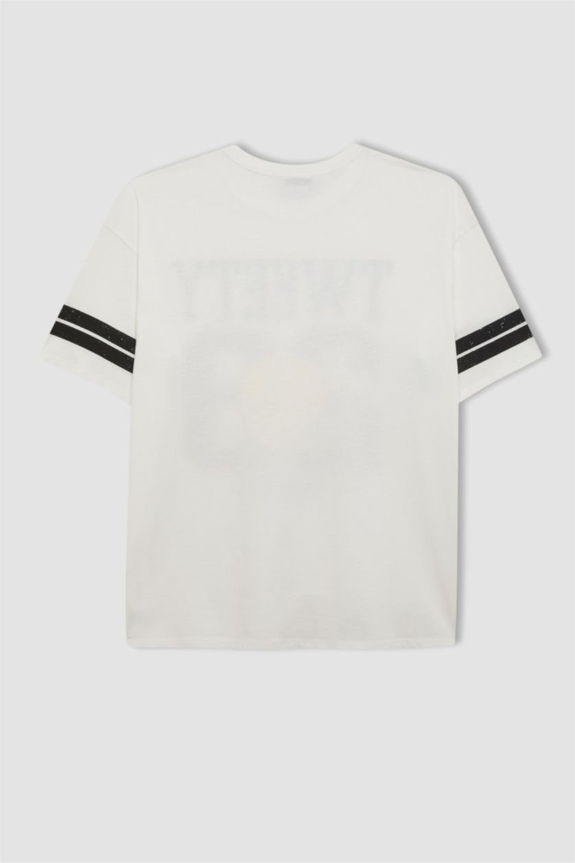 نساء اوف وايت تيشيرت اوفر سايز بياخة مستديرة من Looney Tunes