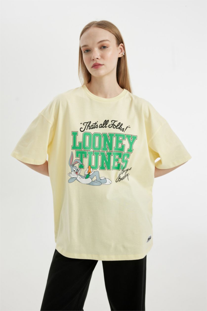 WOMAN Light Yellow Looney Tunes Oversize Fit Printed T-Shirt
