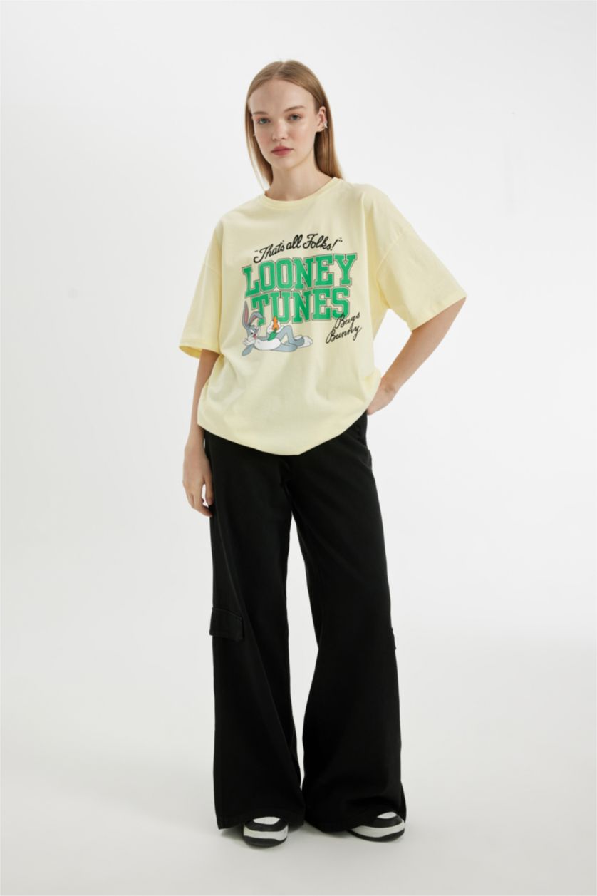 WOMAN Light Yellow Looney Tunes Oversize Fit Printed T-Shirt