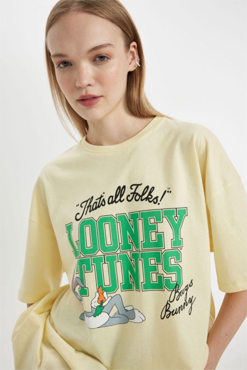 WOMAN Light Yellow Looney Tunes Oversize Fit Printed T-Shirt