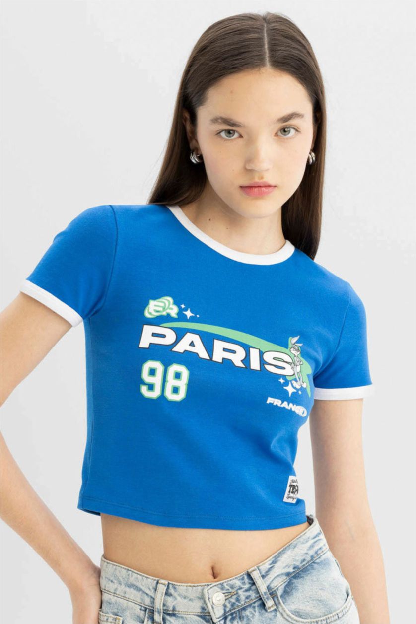 Kadın Royal Coool Looney Tunes Fitted Bisiklet Yaka Ribana Kısa Kollu Tişört