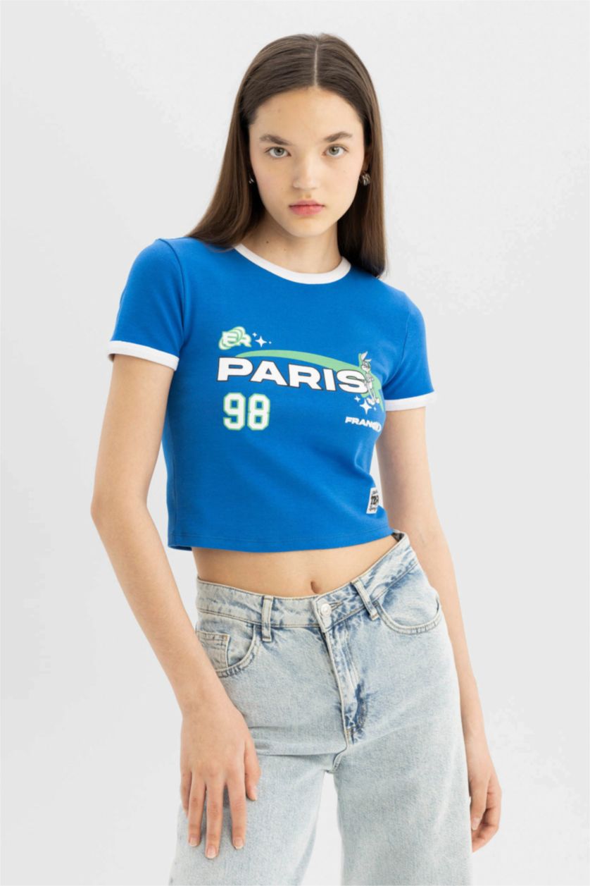 Kadın Royal Coool Looney Tunes Fitted Bisiklet Yaka Ribana Kısa Kollu Tişört