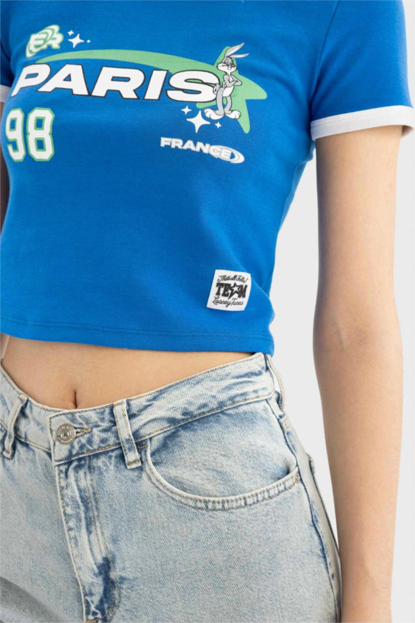 Kadın Royal Coool Looney Tunes Fitted Bisiklet Yaka Ribana Kısa Kollu Tişört