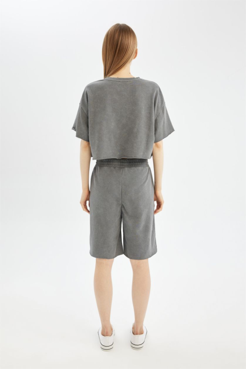 WOMAN Grey Thick Sweatshirt Fabric Shorts