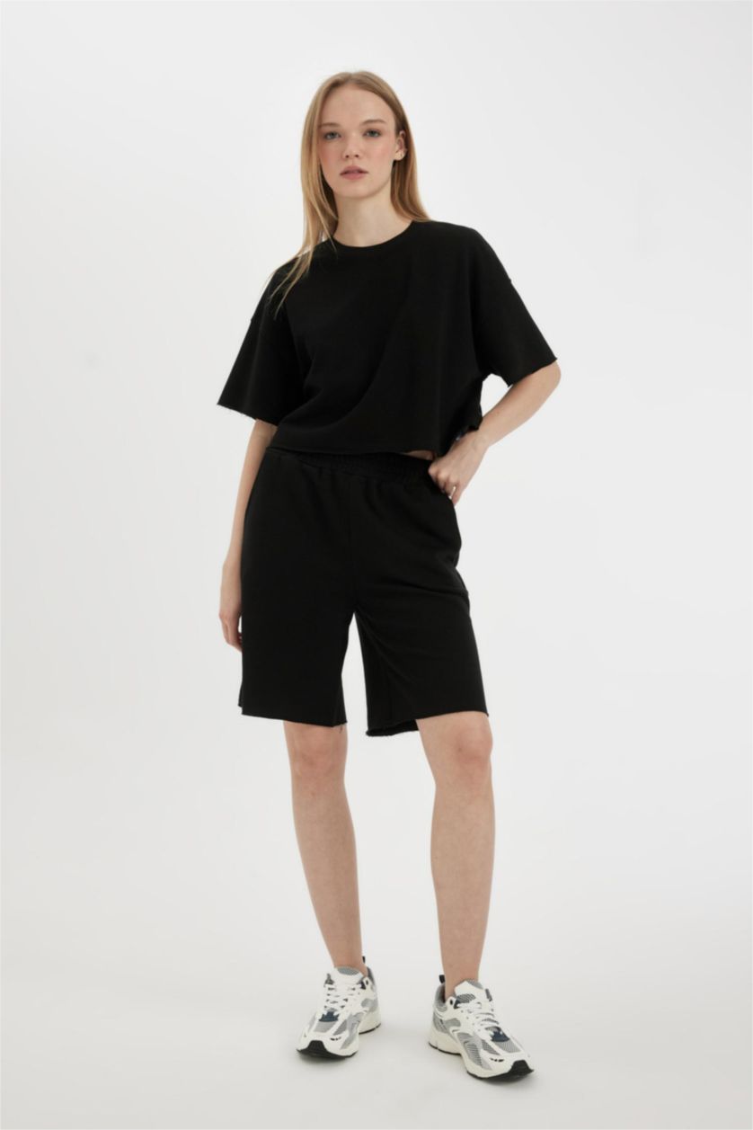 نساء أسود شورت قماش سميك