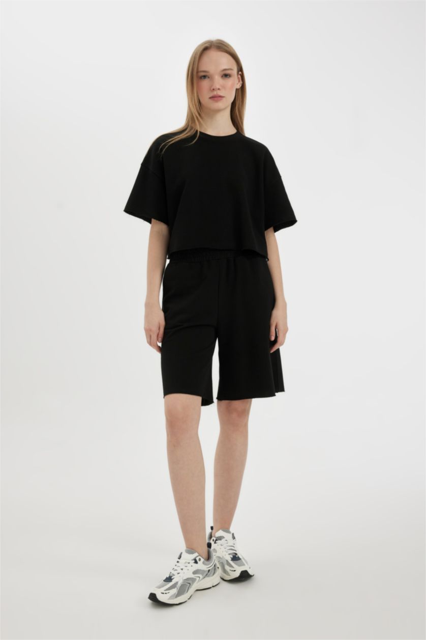 WOMAN Black Loose Fit Thick Fabric Short Sleeve T-Shirt