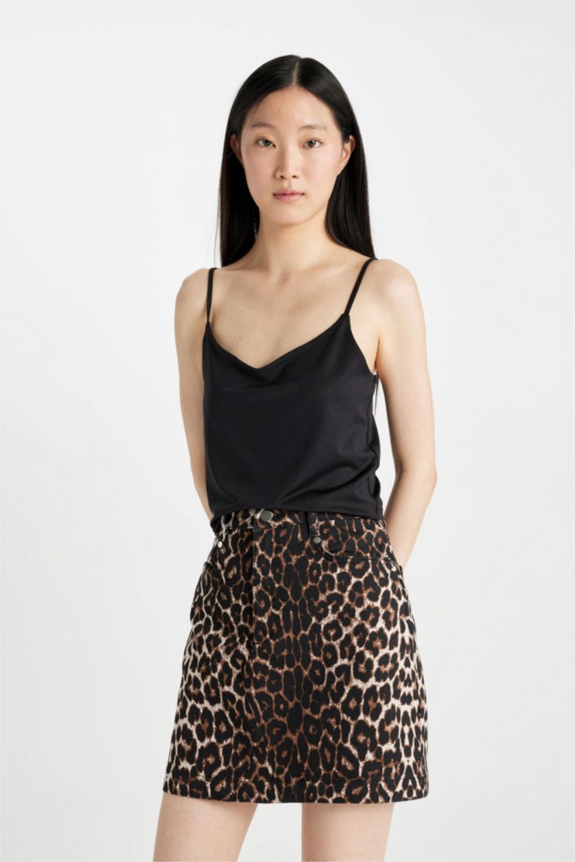 WOMAN Ecru A Cut Leopard Normal Waist Mini Skirt