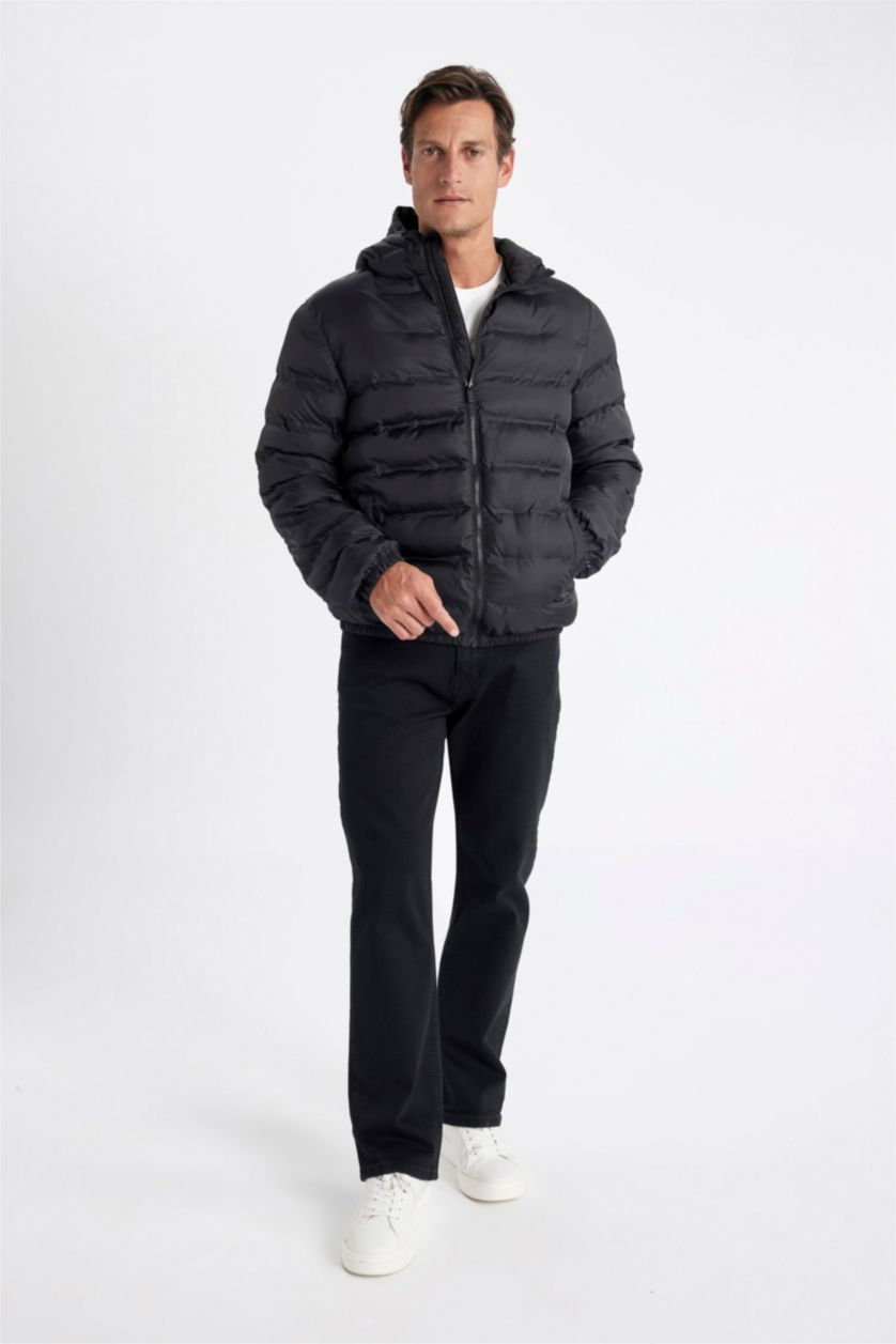 رجال أسود جاكيت نفخ اسود سليم فيت بياقة عالية مقاوم للماء