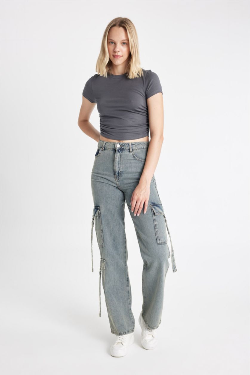 نساء أنثرا تيشيرت نص كم سليم فيت منسوج برقبة مستديرة