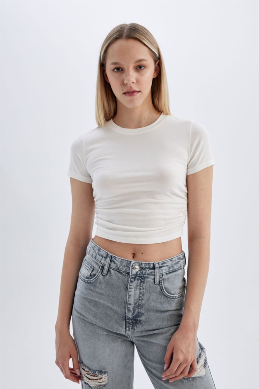 WOMAN White Fitted Crew Neck Modal Short Sleeve T-Shirt