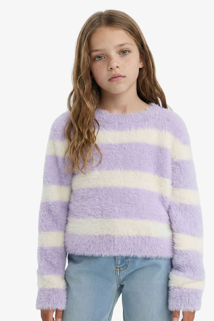 GIRLS & TEENS Lilac Girl Crew Neck Striped Pullover