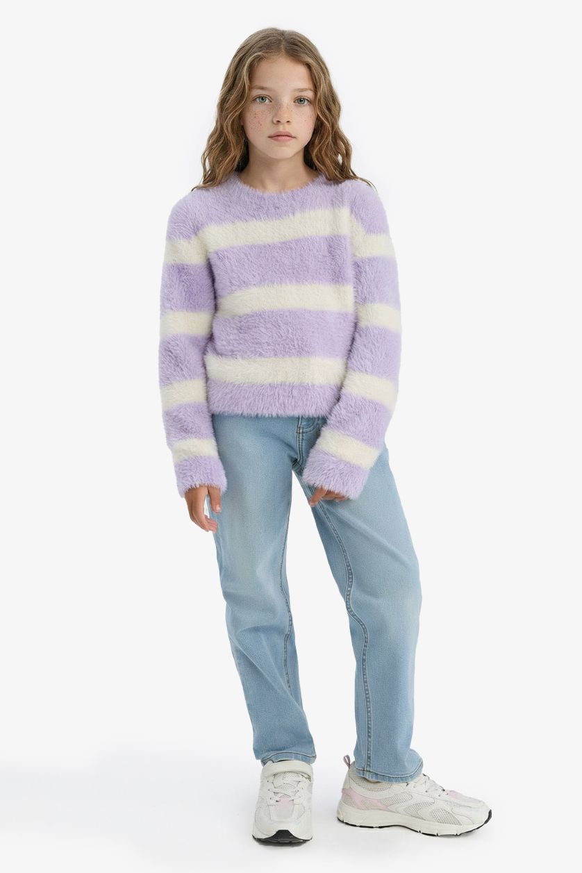 GIRLS & TEENS Lilac Girl Crew Neck Striped Pullover