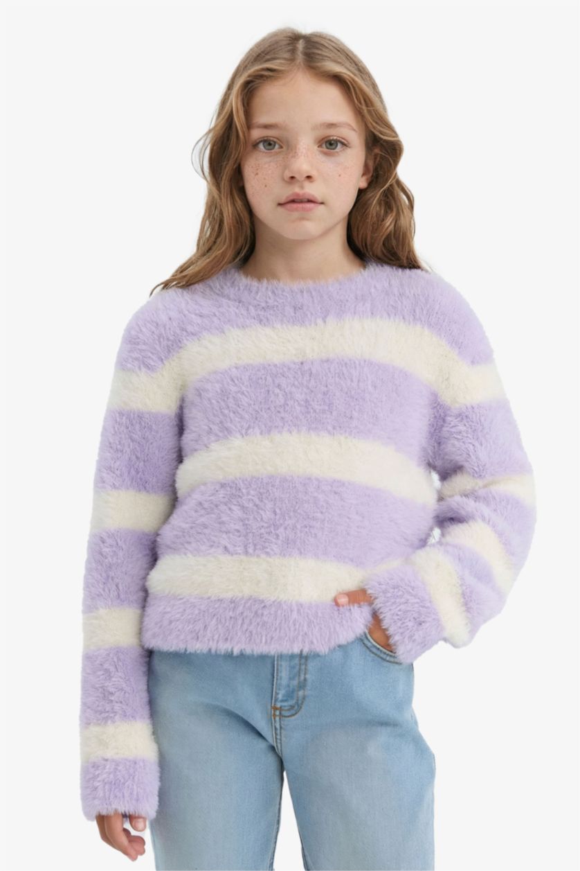 GIRLS & TEENS Lilac Girl Crew Neck Striped Pullover