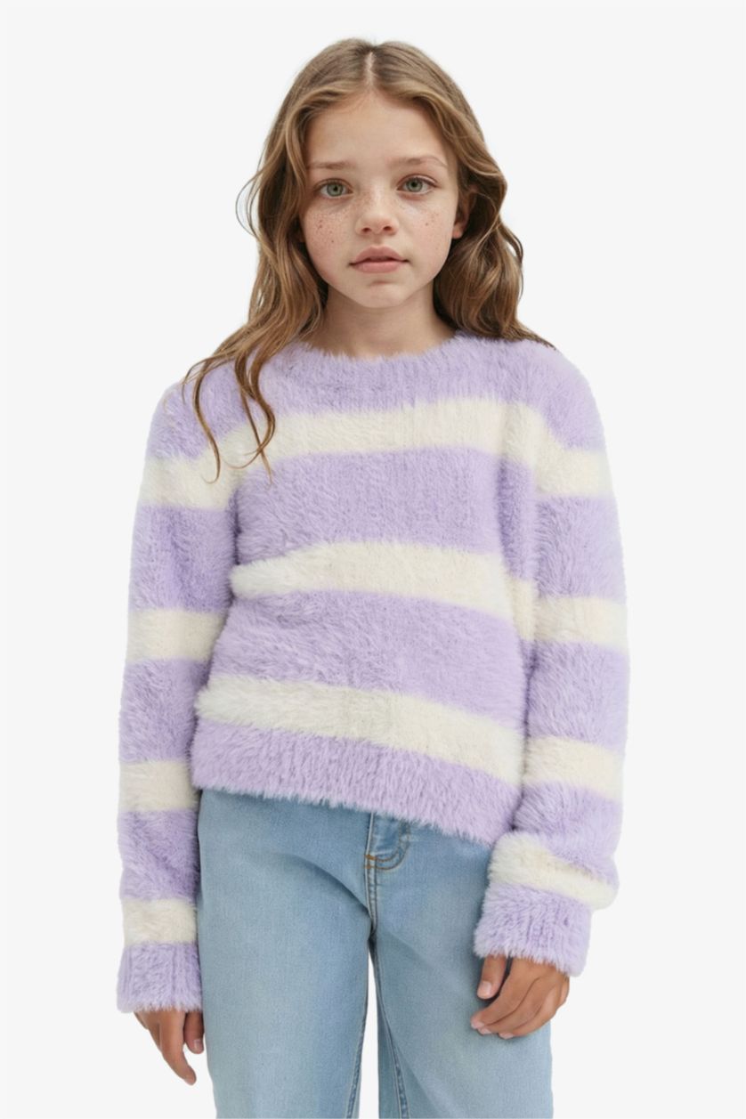 GIRLS & TEENS Lilac Girl Crew Neck Striped Pullover