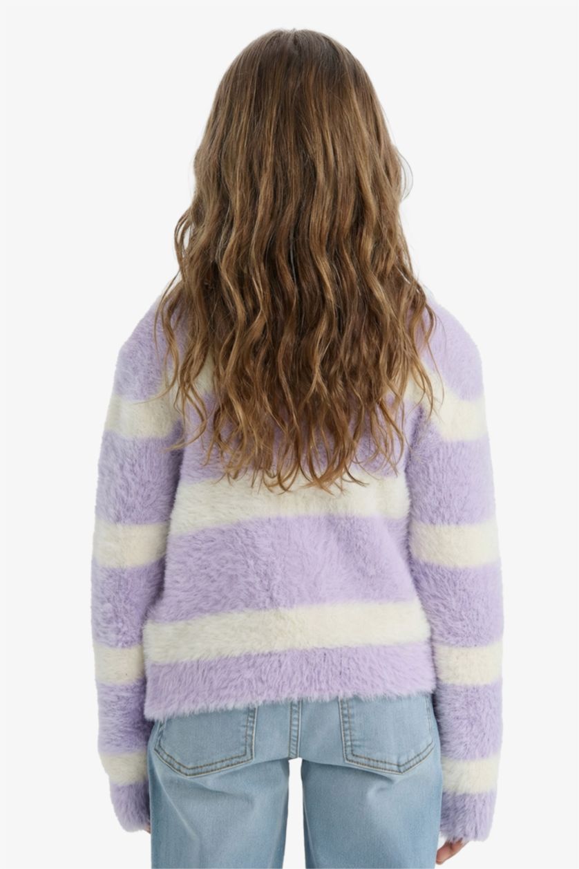 GIRLS & TEENS Lilac Girl Crew Neck Striped Pullover