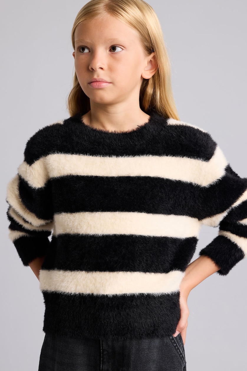 GIRLS & TEENS Black Girl Regular Fit Striped Crew Neck Pullover