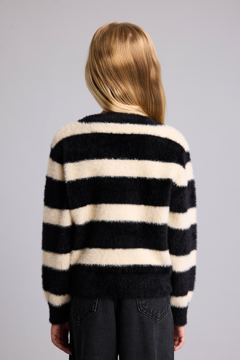 GIRLS & TEENS Black Girl Regular Fit Striped Crew Neck Pullover