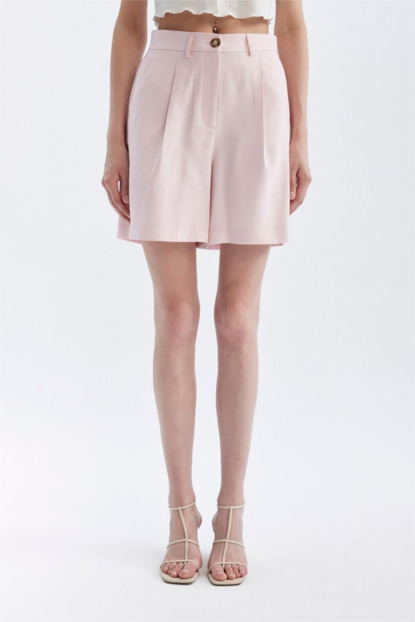 نساء زهري فاتح شورت كابري بخصر عالي وايد ليج