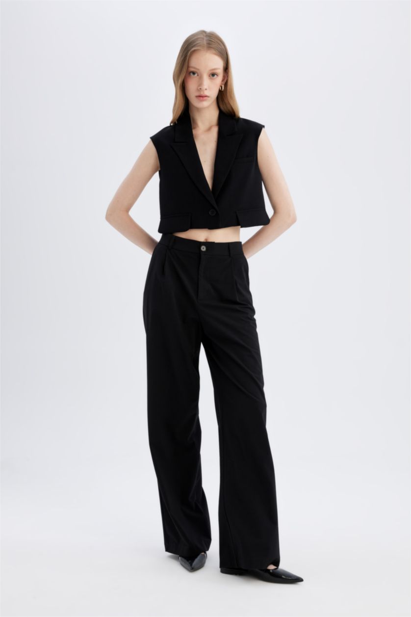 Kadın Siyah Crop Blazer Yelek