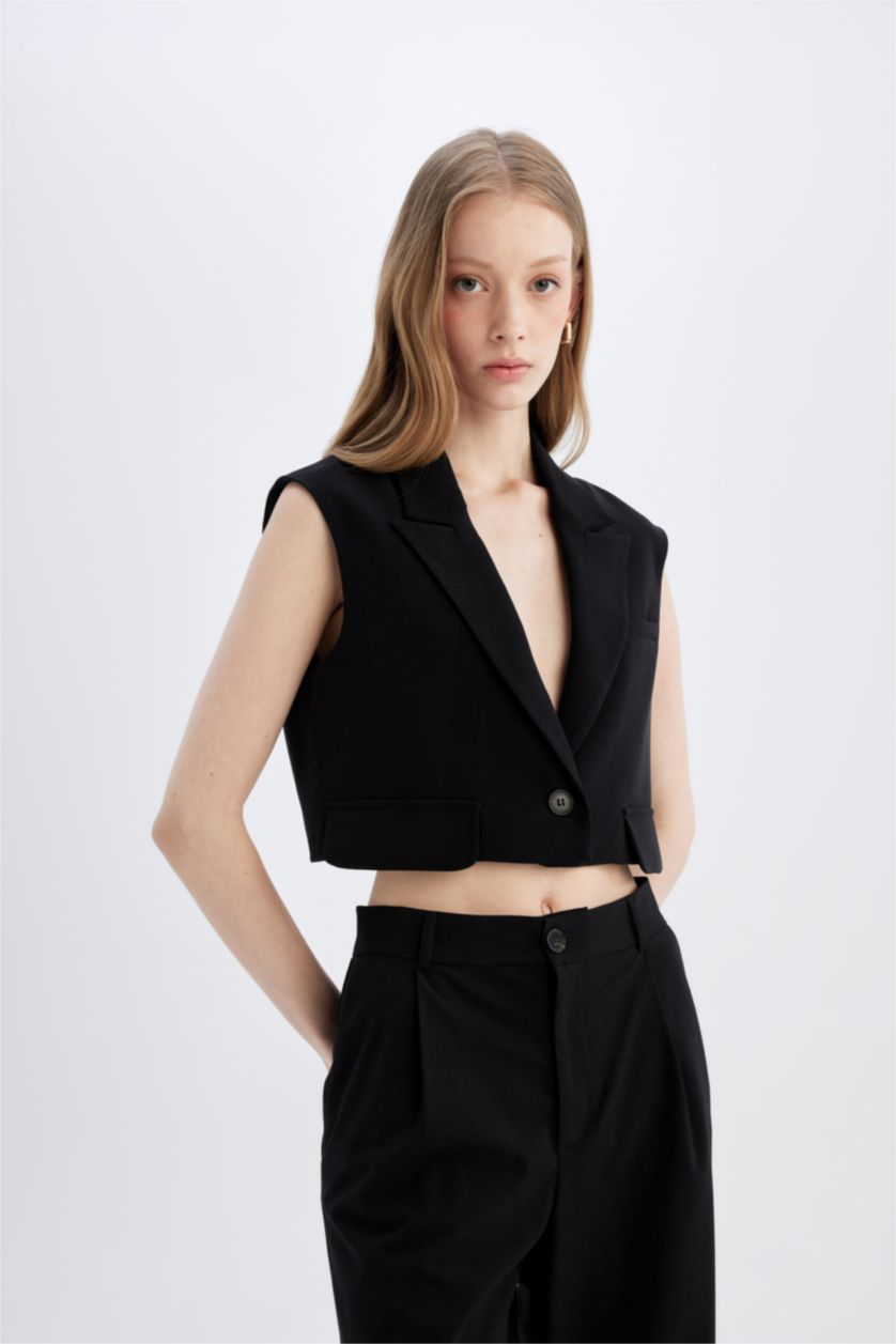 Kadın Siyah Crop Blazer Yelek