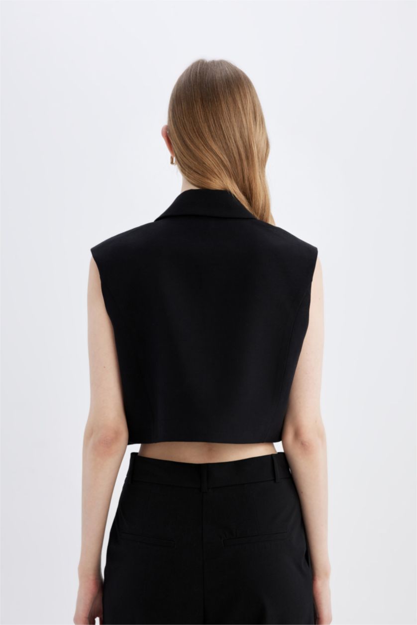 Kadın Siyah Crop Blazer Yelek