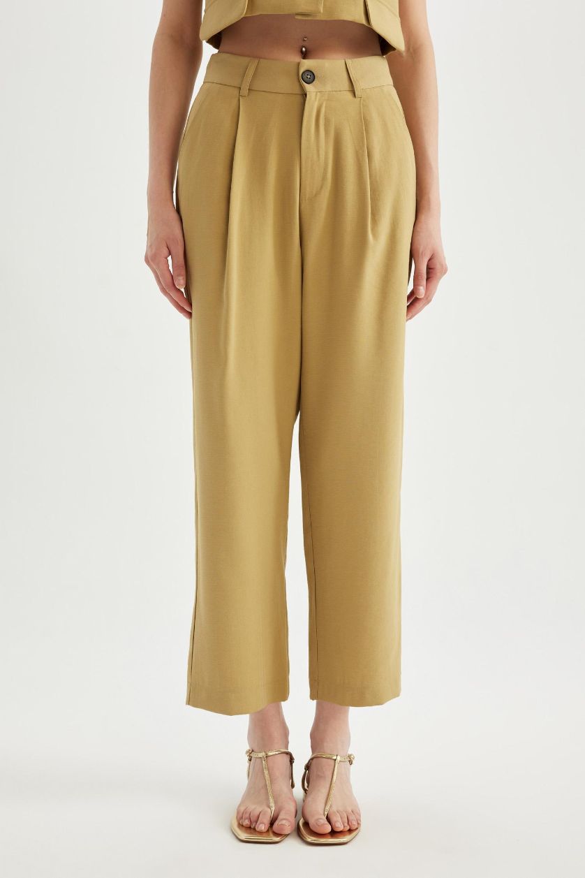 FEMME Marron Pantalon slim taille haute avec poches