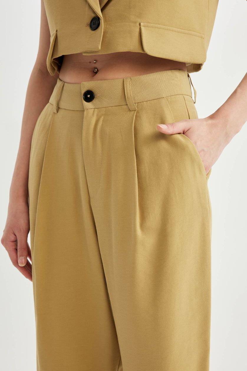 FEMME Marron Pantalon slim taille haute avec poches