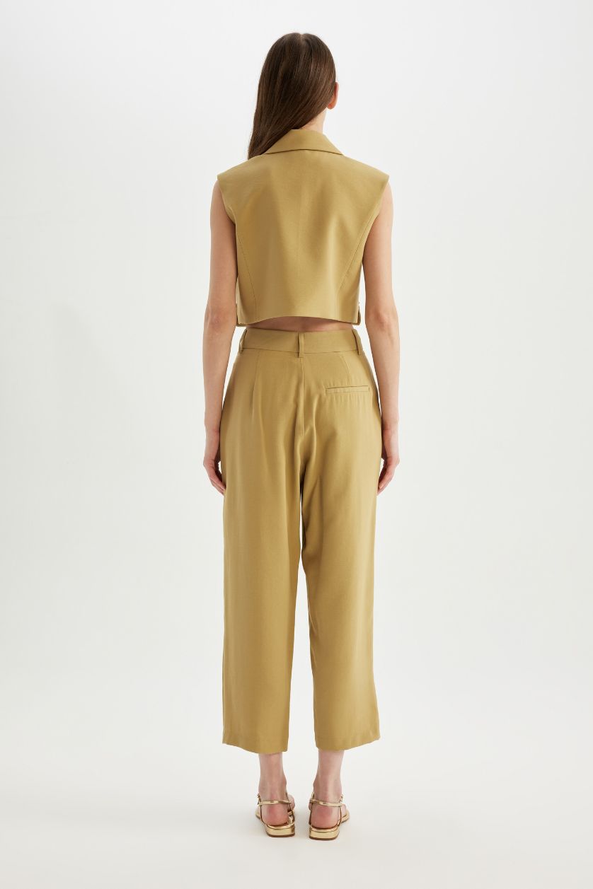 FEMME Marron Pantalon slim taille haute avec poches