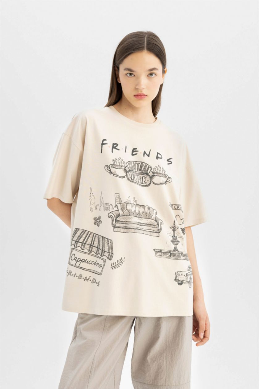 نساء حجري فاتح تيشيرت اوفر سايز نص ردن بياخة مستديرة من Friends
