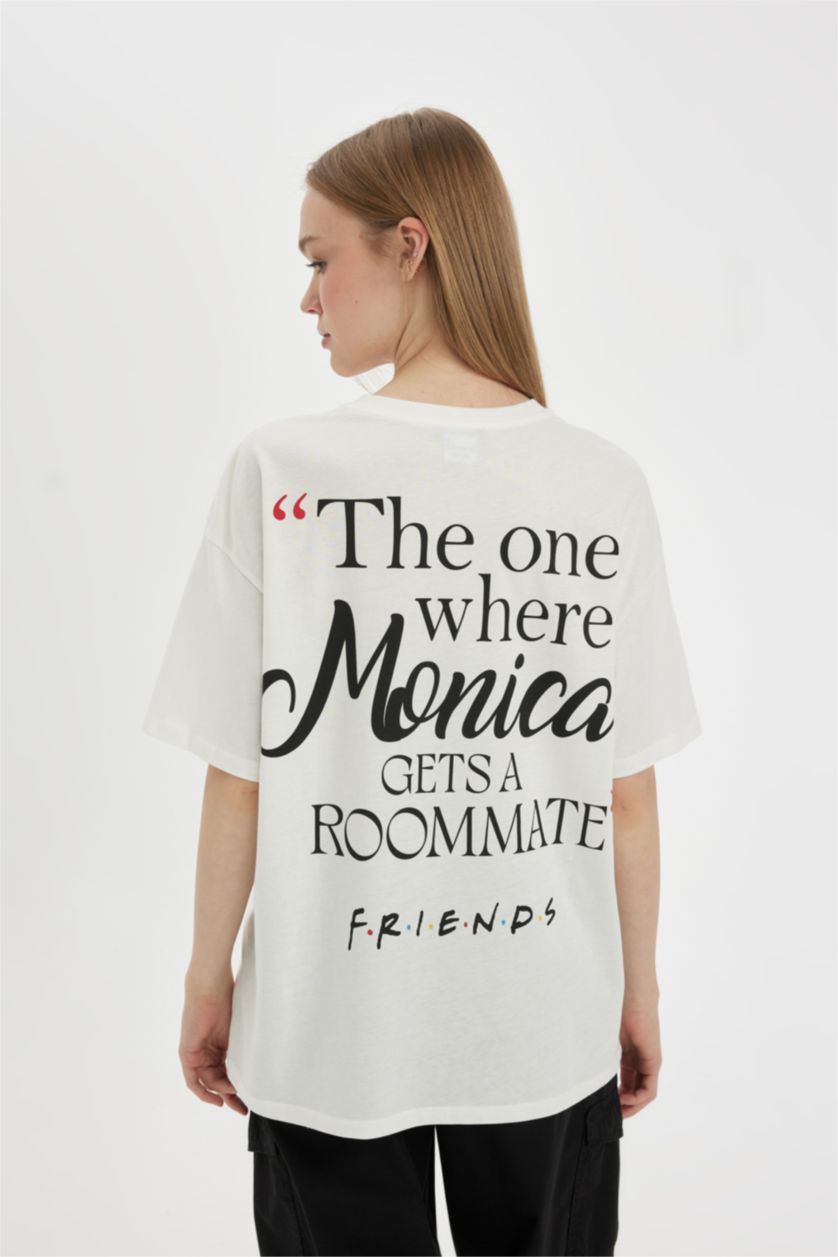 WOMAN White Friends Oversize Fit Crew Neck Photo Printed T-Shirt