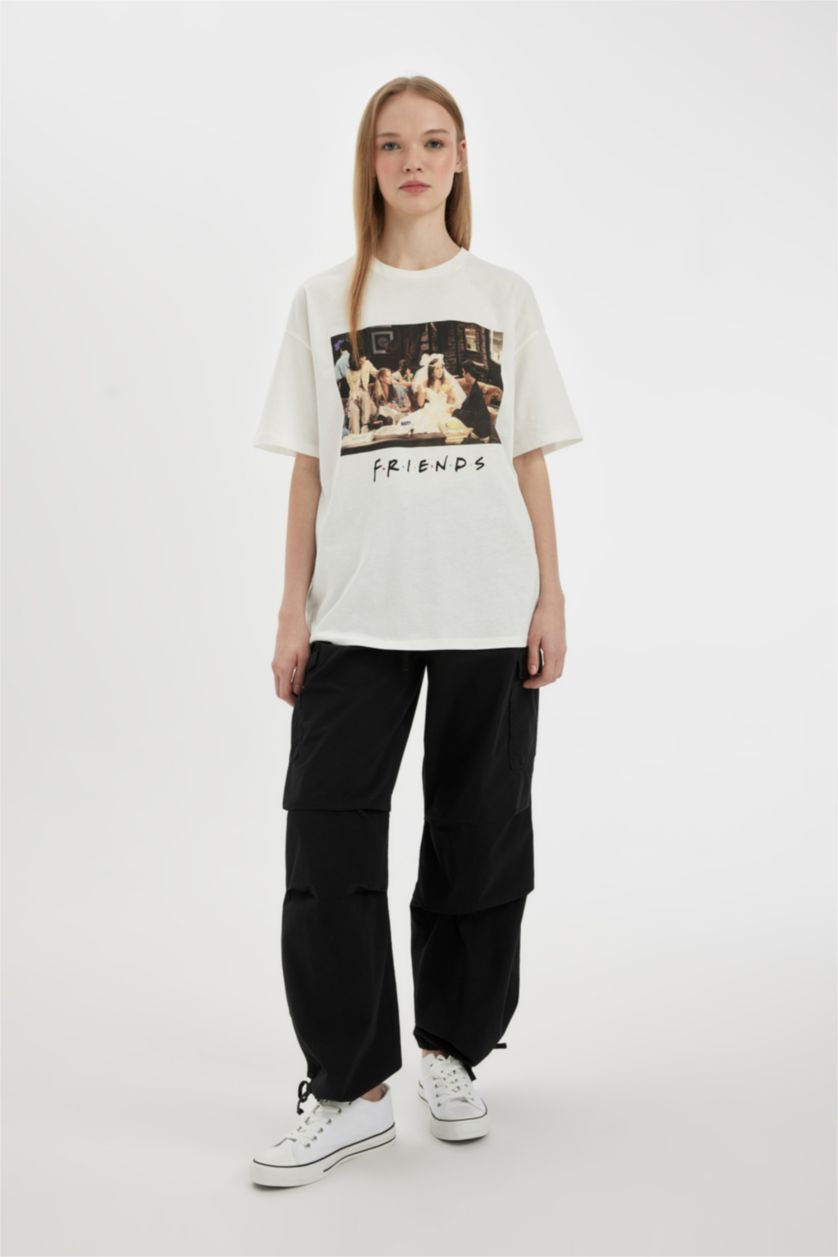 WOMAN White Friends Oversize Fit Crew Neck Photo Printed T-Shirt