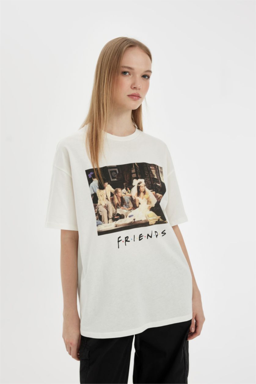WOMAN White Friends Oversize Fit Crew Neck Photo Printed T-Shirt